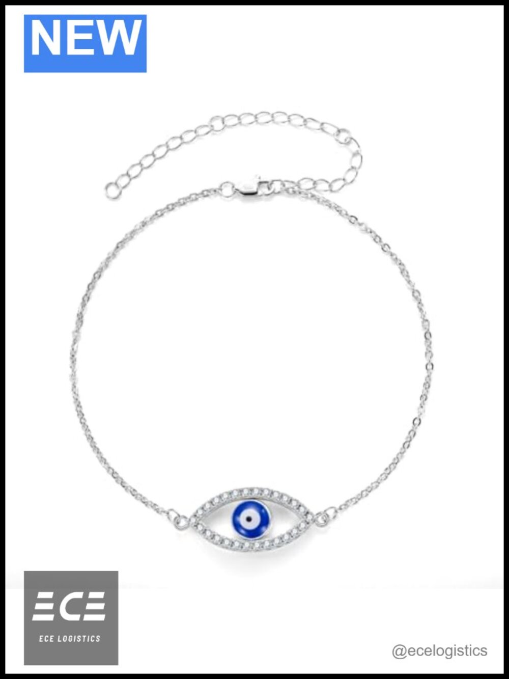 Moissanite Evil Eye Anklet 925 Sterling Silver Adjustable Chain